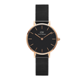 Daniel Wellington Petite Ashfield Black Dial Black Mesh Strap Watch for Women - DW00100307