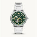 Emporio Armani Meccanico Chronograph Automatic Green Dial Silver Steel Strap Watch For Men - AR60053