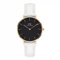 Daniel Wellington Classic Petite Bondi Black Dial White Leather Strap Watch For Women - DW00100283