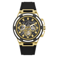 Guess Matrix Multifunction Gold Dial Black Rubber Strap Watch For Men - GW0423G2