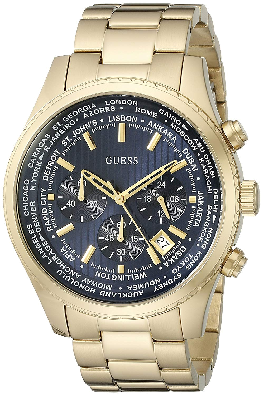 Guess Multifunction Black Dial Gold Steel Strap Watch for Men  - W0602G1