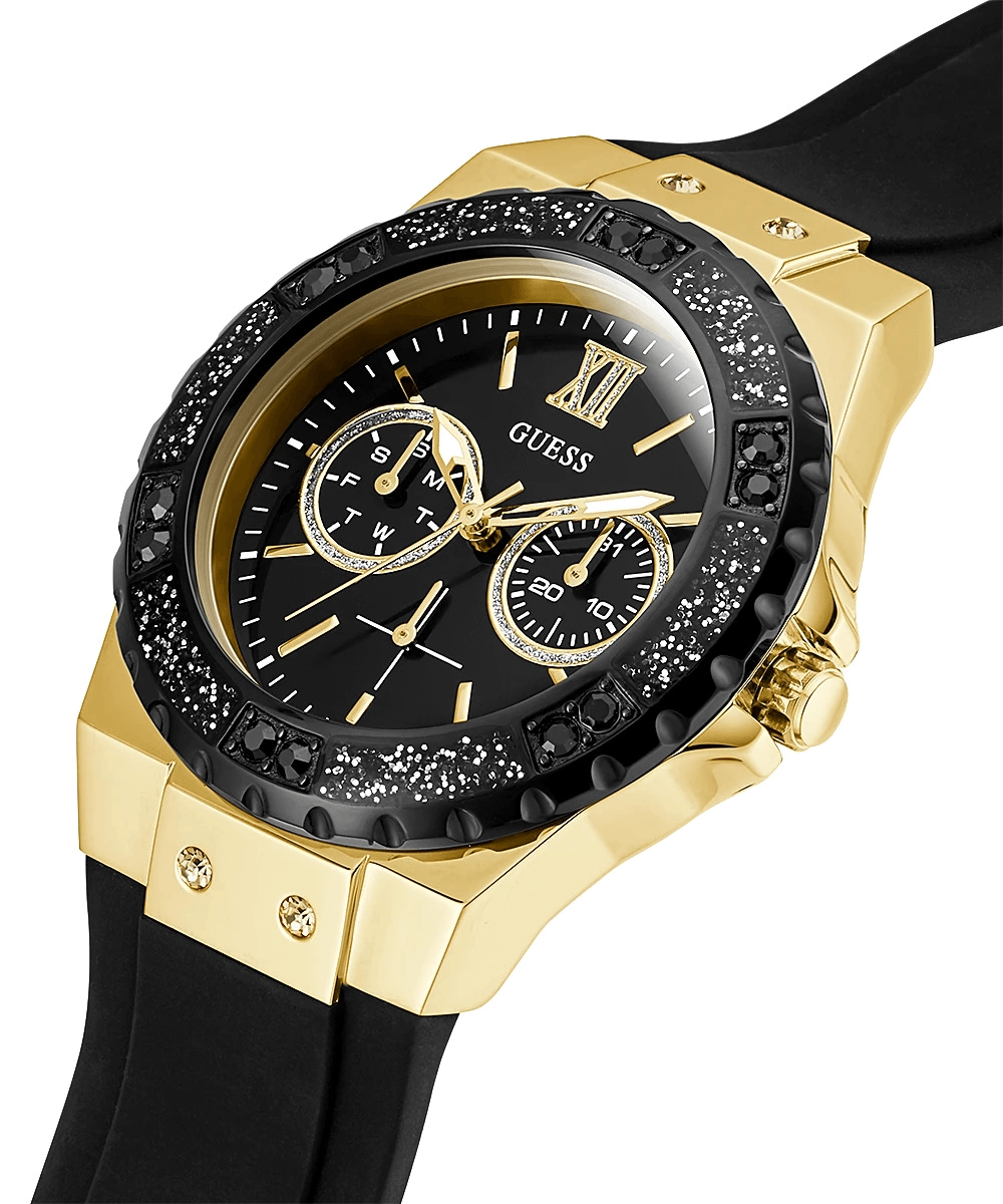Guess Black Dial Black Rubber Strap Watch For Women - W1053L7