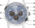 Guess Horizon Chronograph Quartz Blue Dial Silver Steel Strap Watch for Men - W0379G6