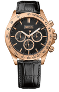 Hugo Boss Ikon Black Dial Black Leather Strap Watch for Men - 1513179