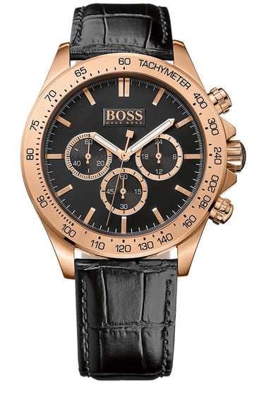 Hugo Boss Ikon Black Dial Black Leather Strap Watch for Men - 1513179