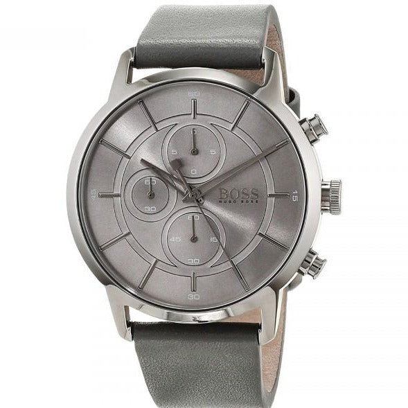 Hugo Boss Architectural Grey Dial Grey Leather Strap Watch for Men - 1513570