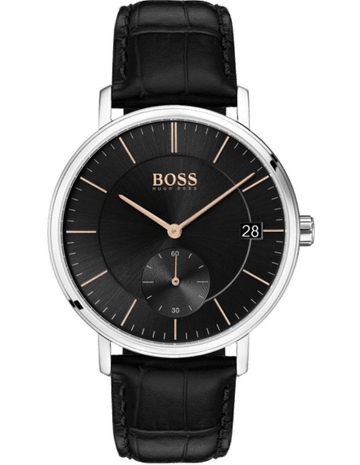 Hugo Boss Corporal Black Dial Black Leather Strap Watch for Men - 1513638