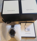 Gucci G Timeless Black Dial Silver Steel Strap Watch For Women - YA1264029