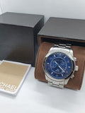 Michael Kors Stop Hunger Chronograph Blue Dial Silver Steel Strap Watch for Men - MK8314