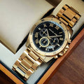 Michael Kors Brecken Chronograph Quartz Black Dial Gold Steel Strap Watch For Men - MK8481