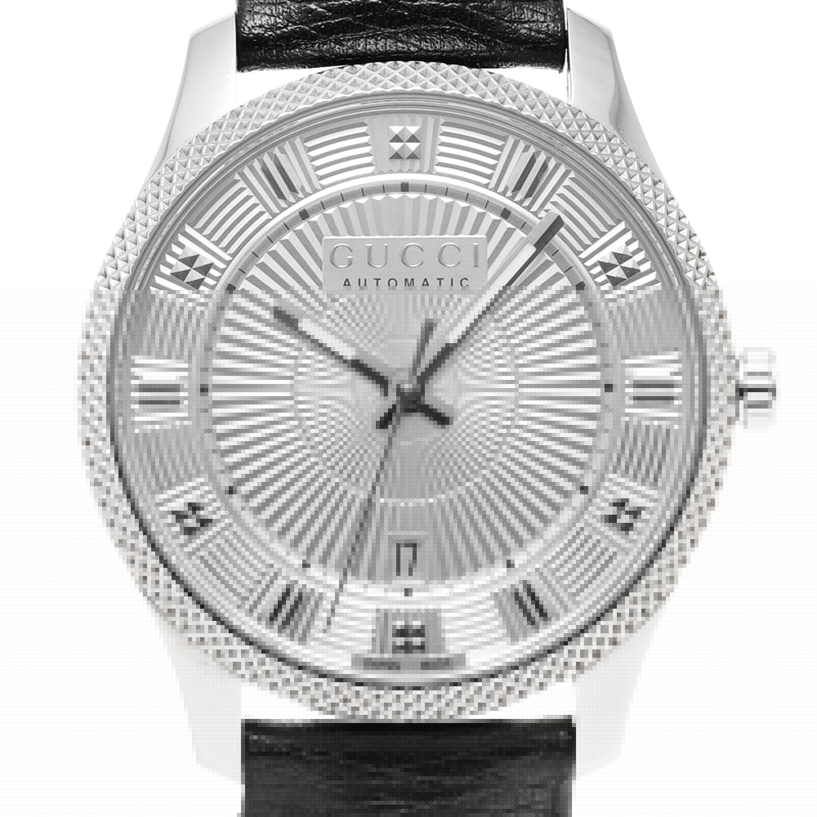 Gucci G Timeless Eryx Silver Dial Black Leather Strap Watch For Men - YA126338