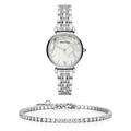 Emporio Armani Gianni T Bar White Marble Dial Silver Steel Strap Watch For Women - AR11170