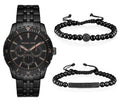 Michael Kors Cunningham Chronograph Black Dial Black Steel Strap Watch For Men - MK7157