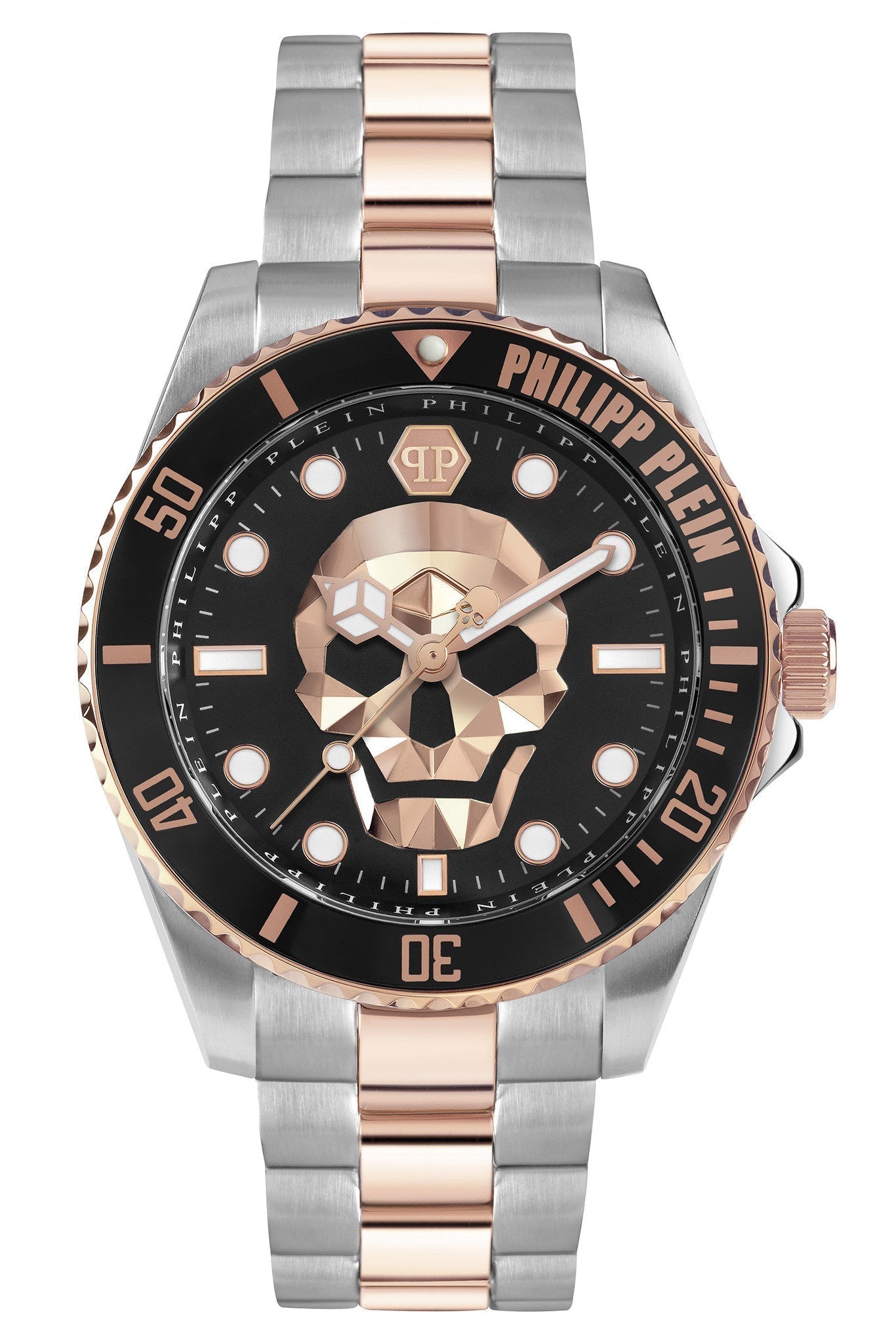 Philipp Plein The $kull Diver Black Dial Two Tone Steel Strap Watch For Men- PWOAA0822