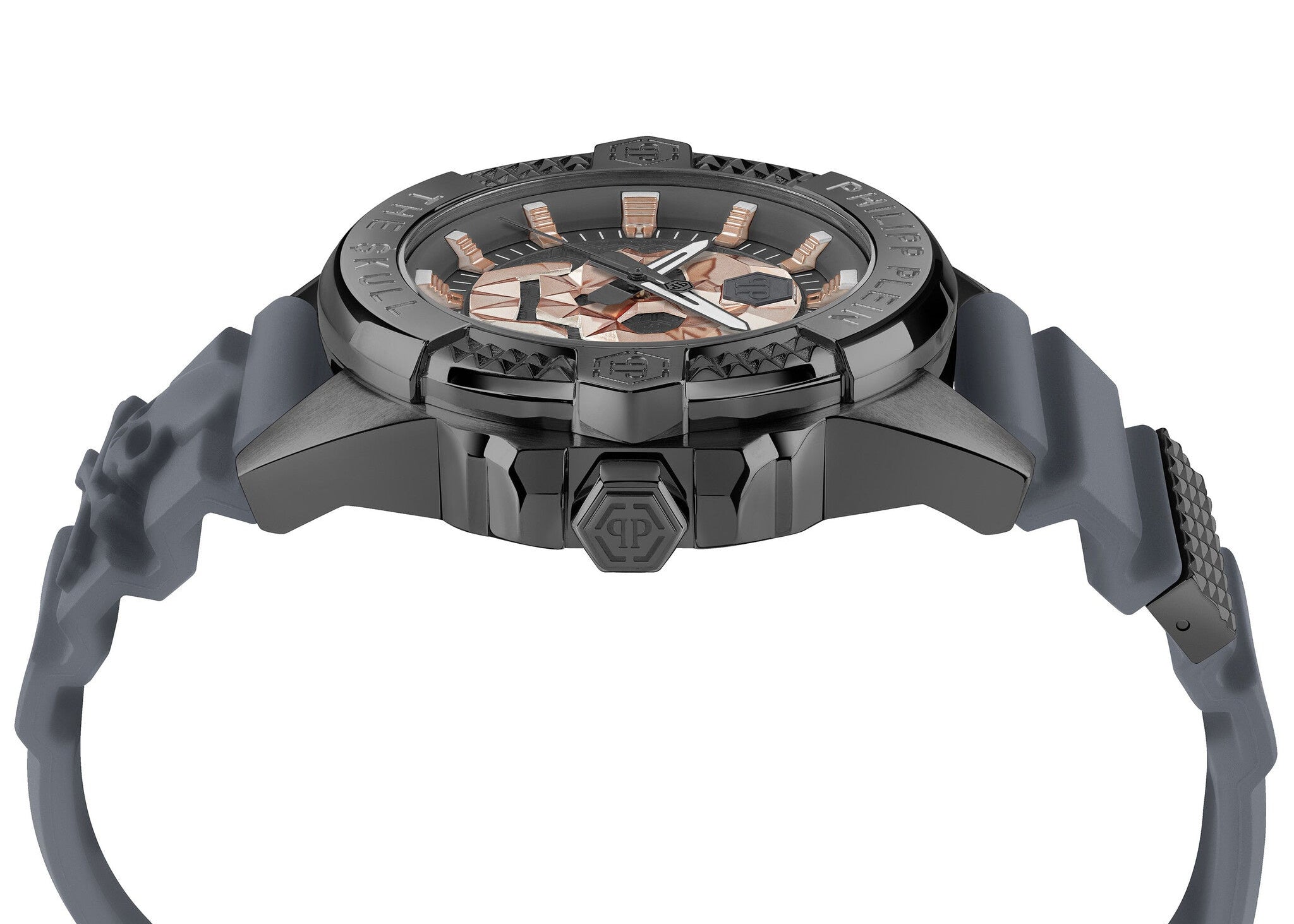 Philipp Plein The Skull Grey Dial Grey Silicone Strap Watch For Men- PWAAA2324