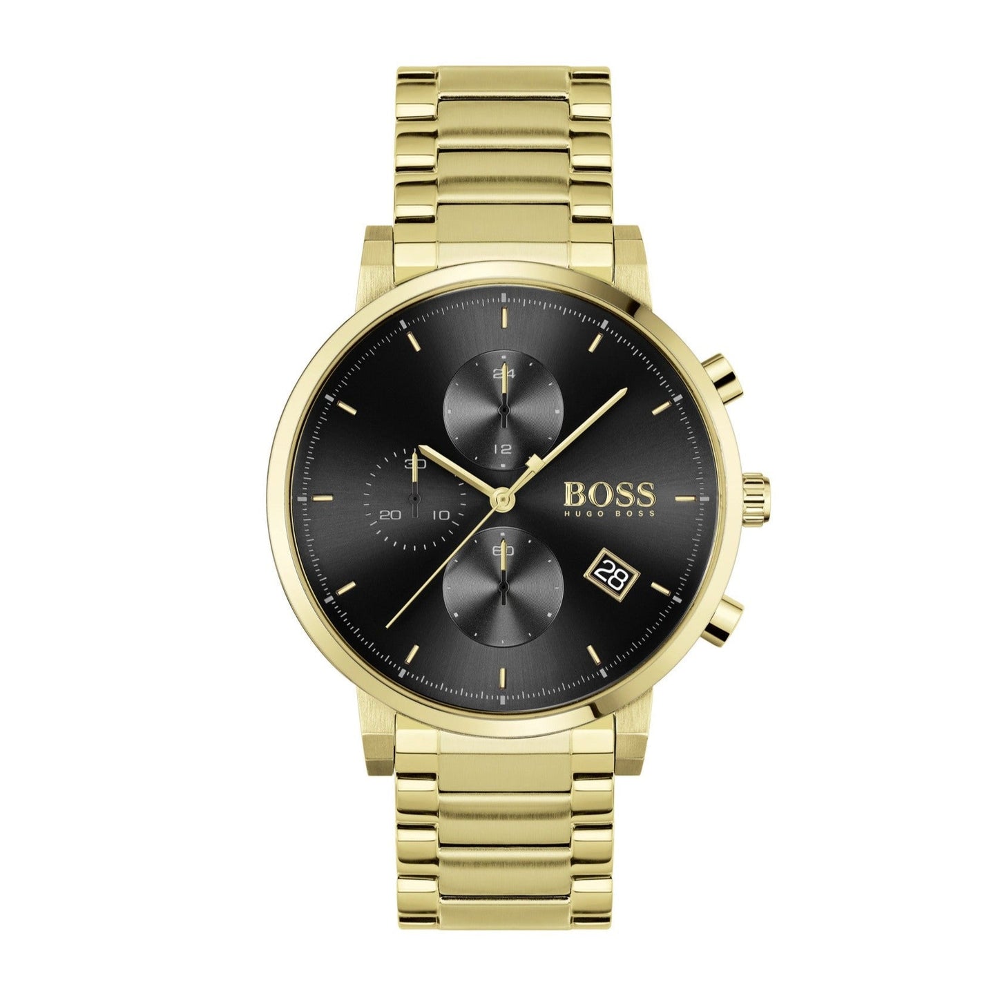 Hugo Boss Integrity Chronograph Grey Dial Gold Steel Strap Watch for Men - 1513781