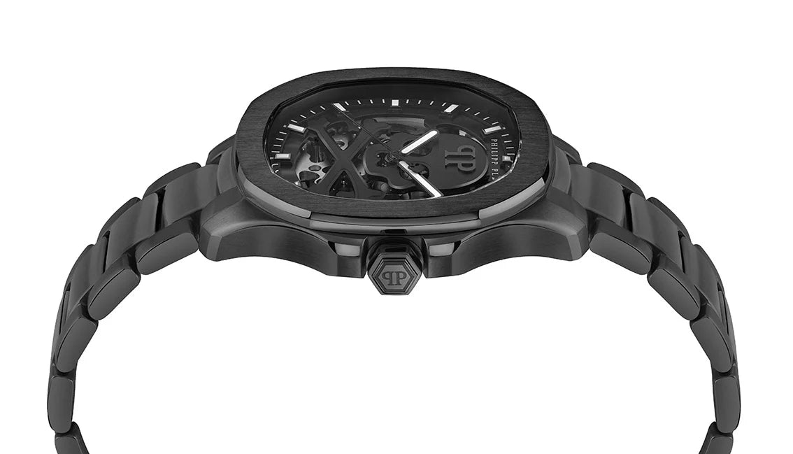 Philipp Plein High-Conic Automatic Black Dial Black Steel Strap Watch For Men- PWRAA0423