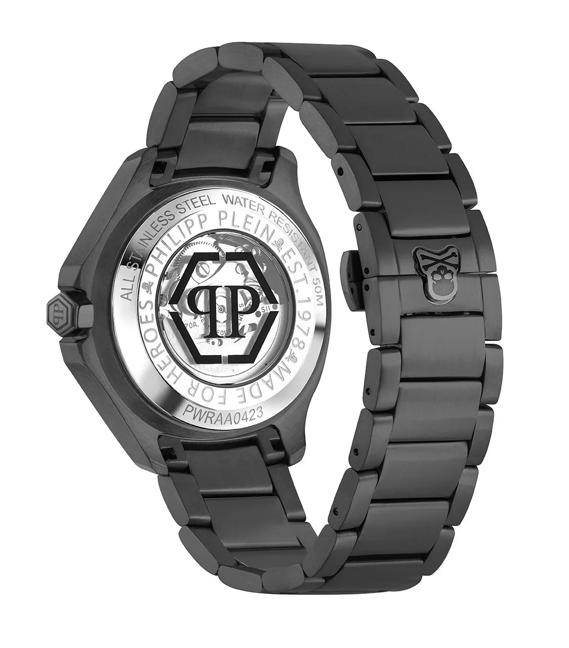 Philipp Plein High-Conic Automatic Black Dial Black Steel Strap Watch For Men- PWRAA0423