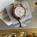 Michael Kors Sidney Chronograph White Dial Beige Leather Strap Watch For Women - MK6949