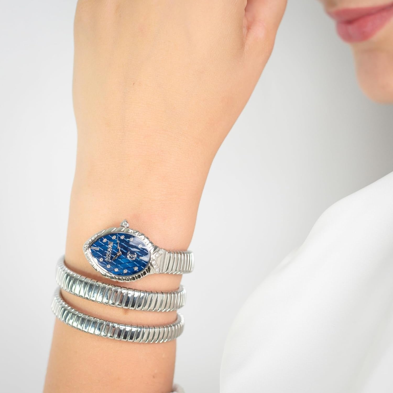 Just Cavalli Specchio Blue Dial Silver Steel Strap Watch for Women - JC1L323M0015