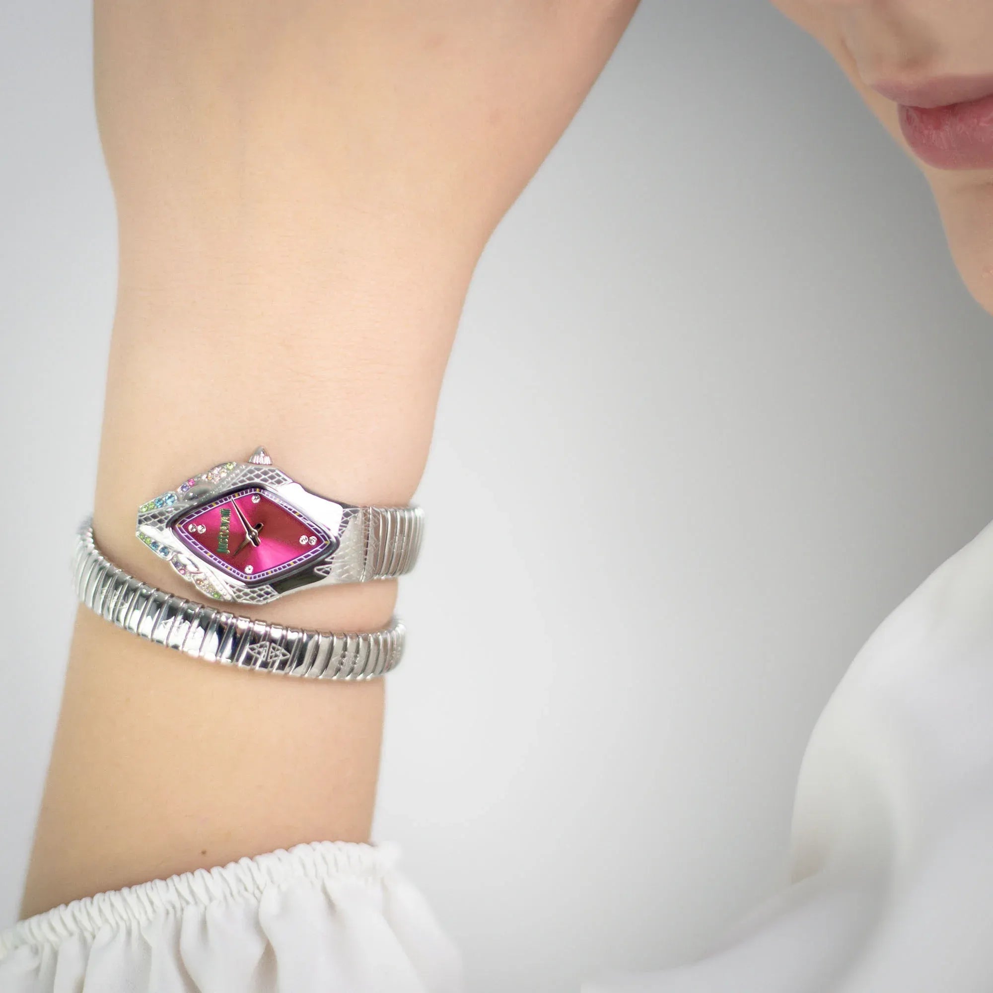 Just Cavalli Ferocious Pink Dial Silver Steel Strap Watch for Women - JC1L306M0025