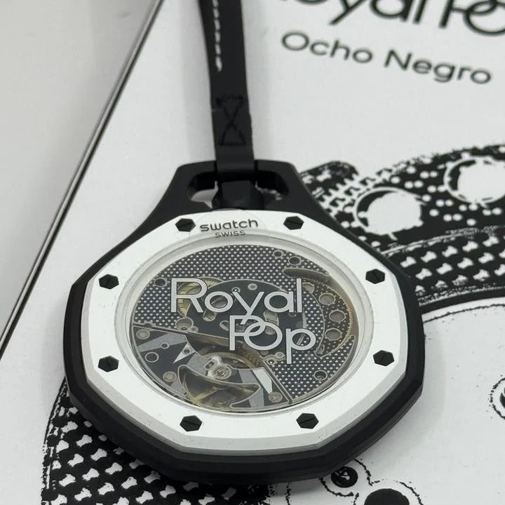 Swatch x AP Royal Pop Black Dial Black Leather Strap Watch for Men - Ocho Negro