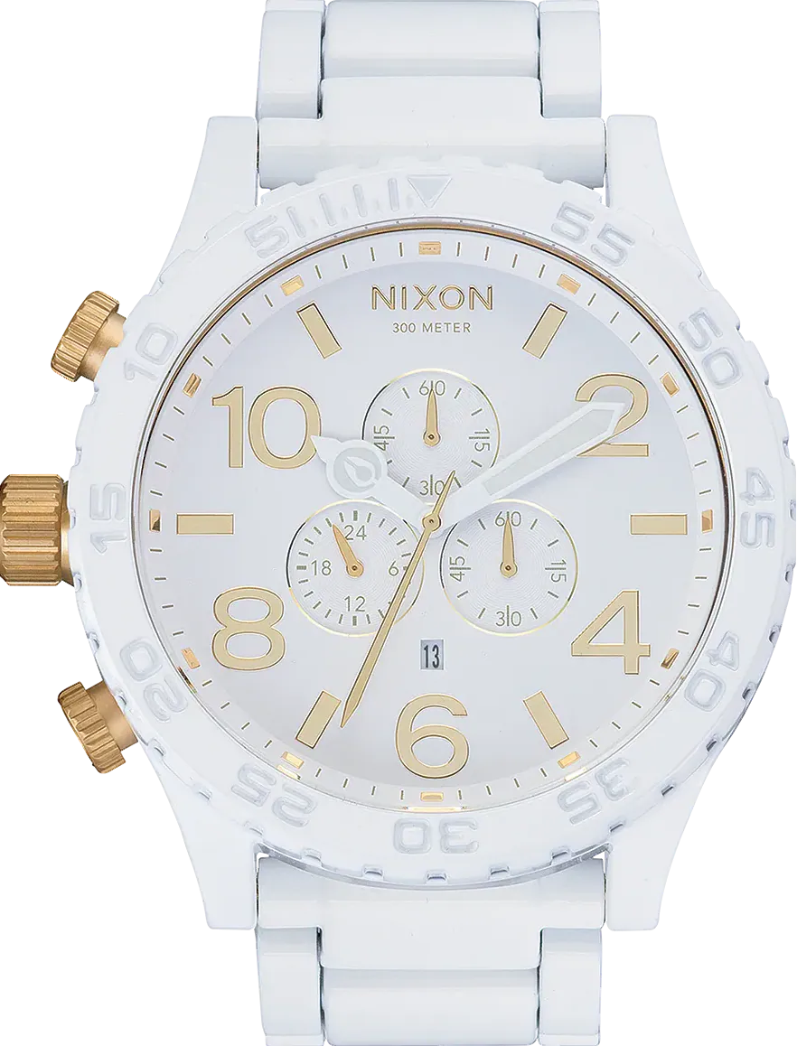 Nixon 51-30 Chronograph White Dial White Steel Strap Watch for Men - A083-1035