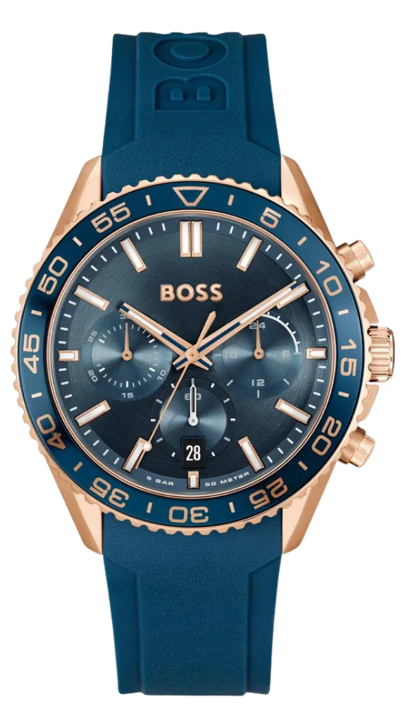 Hugo Boss Runner Chronograph Blue Dial Blue Silicone Strap Watch for Men - 1514169