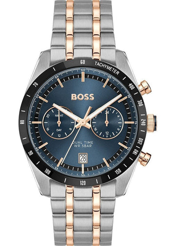 Hugo Boss Tourmaster Chronograph Blue Dial Two Tone Steel Strap Watch for Men - 1514288