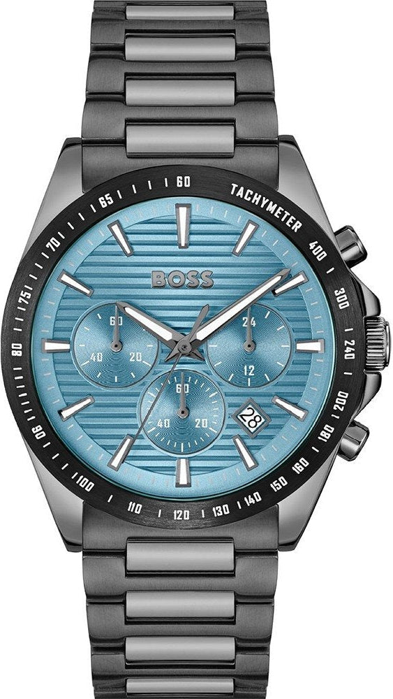 Hugo Boss Strike Chronograph Blue Dial Black Steel Strap Watch for Men - 1514242