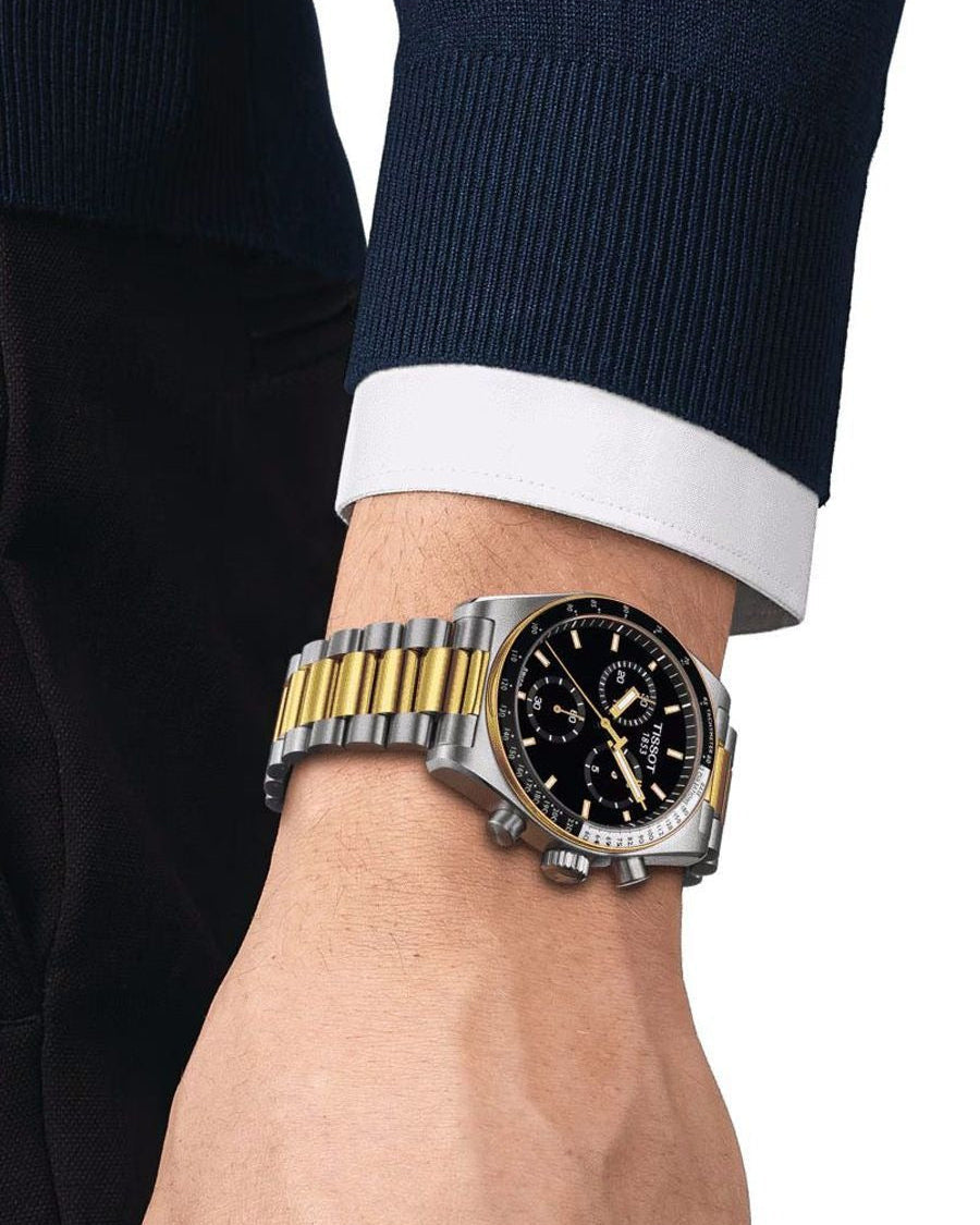 Tissot PR516 Chronograph Black Dial Two Tone Steel Strap Watch for Men - T149.417.22.051.00