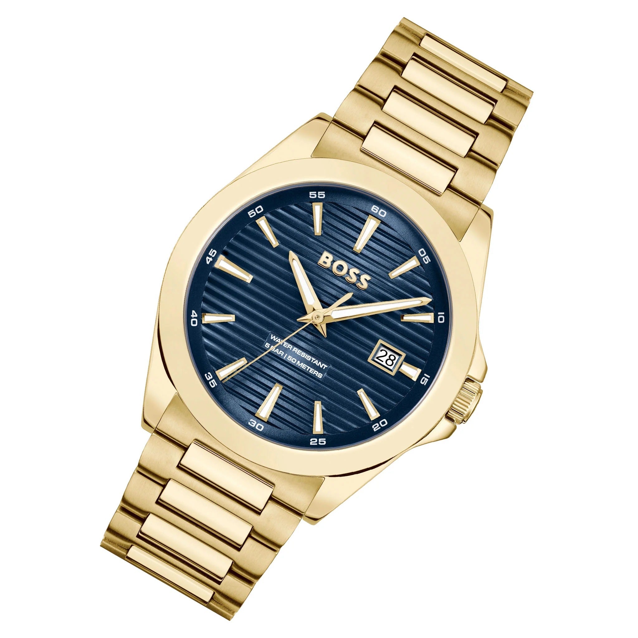 Hugo Boss Strike Blue Dial Gold Steel Strap Watch for Men - 1514172