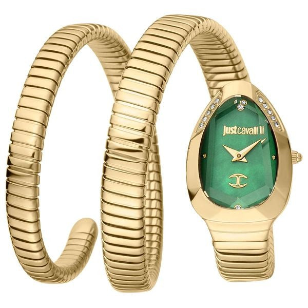 Just Cavalli Glam Evo 4 Green Dial Gold Steel Strap Watch for Women - JC1L209M0045