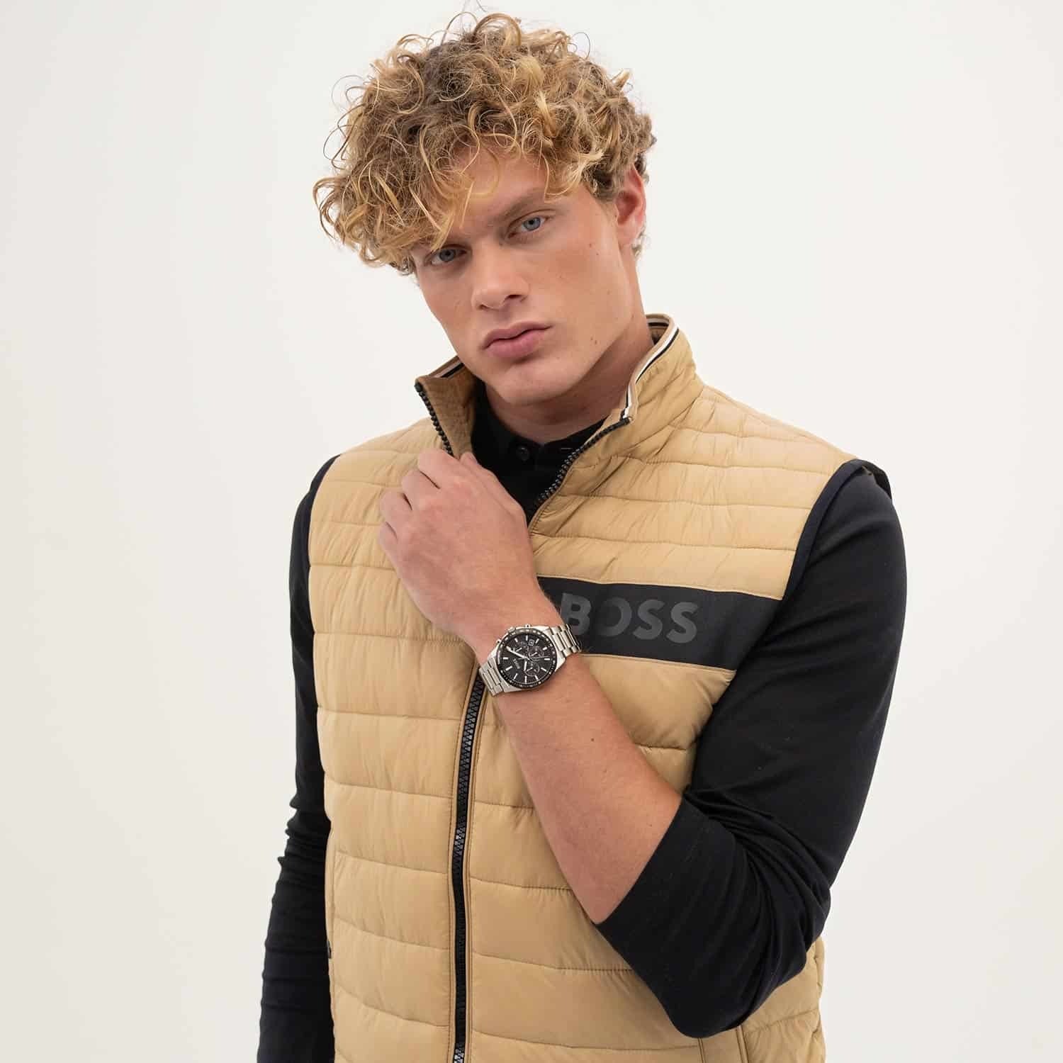 Hugo Boss Strike Chronograph Black Dial Silver Steel Strap Watch for Men - 1514290