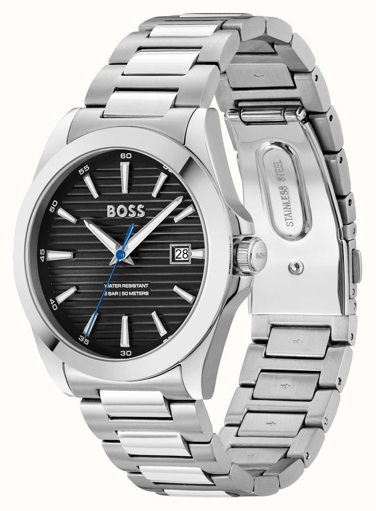Hugo Boss Strike Black Dial Silver Steel Strap Watch for Men - 1514170