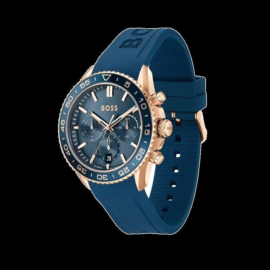 Hugo Boss Runner Chronograph Blue Dial Blue Silicone Strap Watch for Men - 1514169
