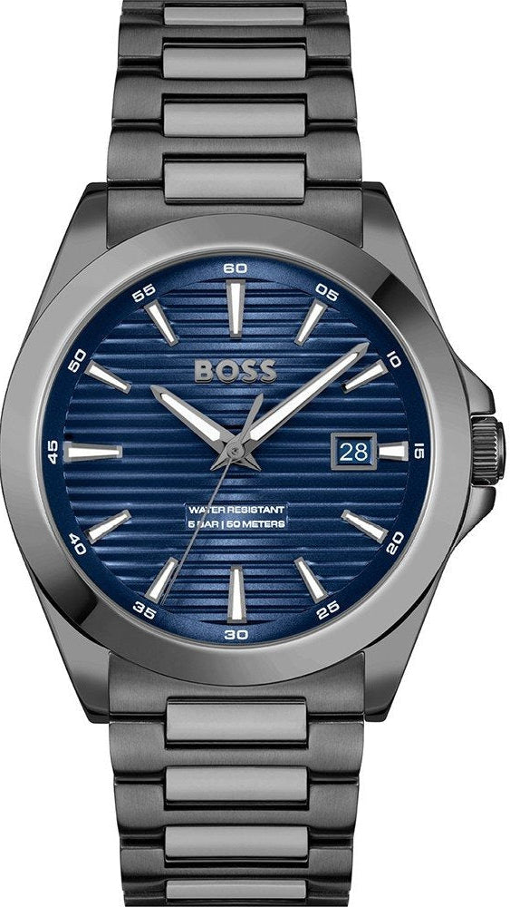 Hugo Boss Strike Blue Dial Gunmetal Grey Steel Strap Watch for Men - 1514175