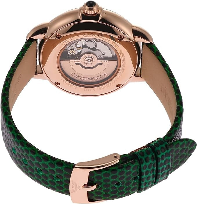 Emporio Armani Mia Meccanico Mother of Pearl Dial Green Leather Strap Watch for Women - AR60073