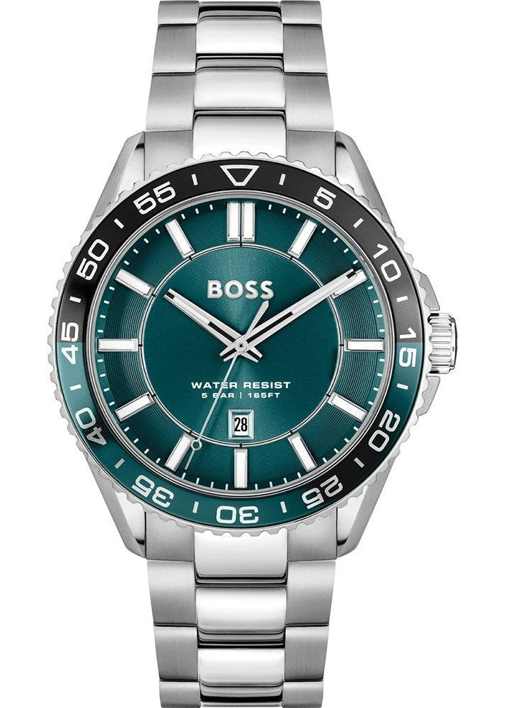 Hugo Boss Runner 3H Green Dial Silver Steel Strap Watch for Men - 1514208