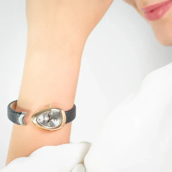 Just Cavalli Diversa Snake Silver Dial Black Leather Strap Watch for Women - JC1L321L0065