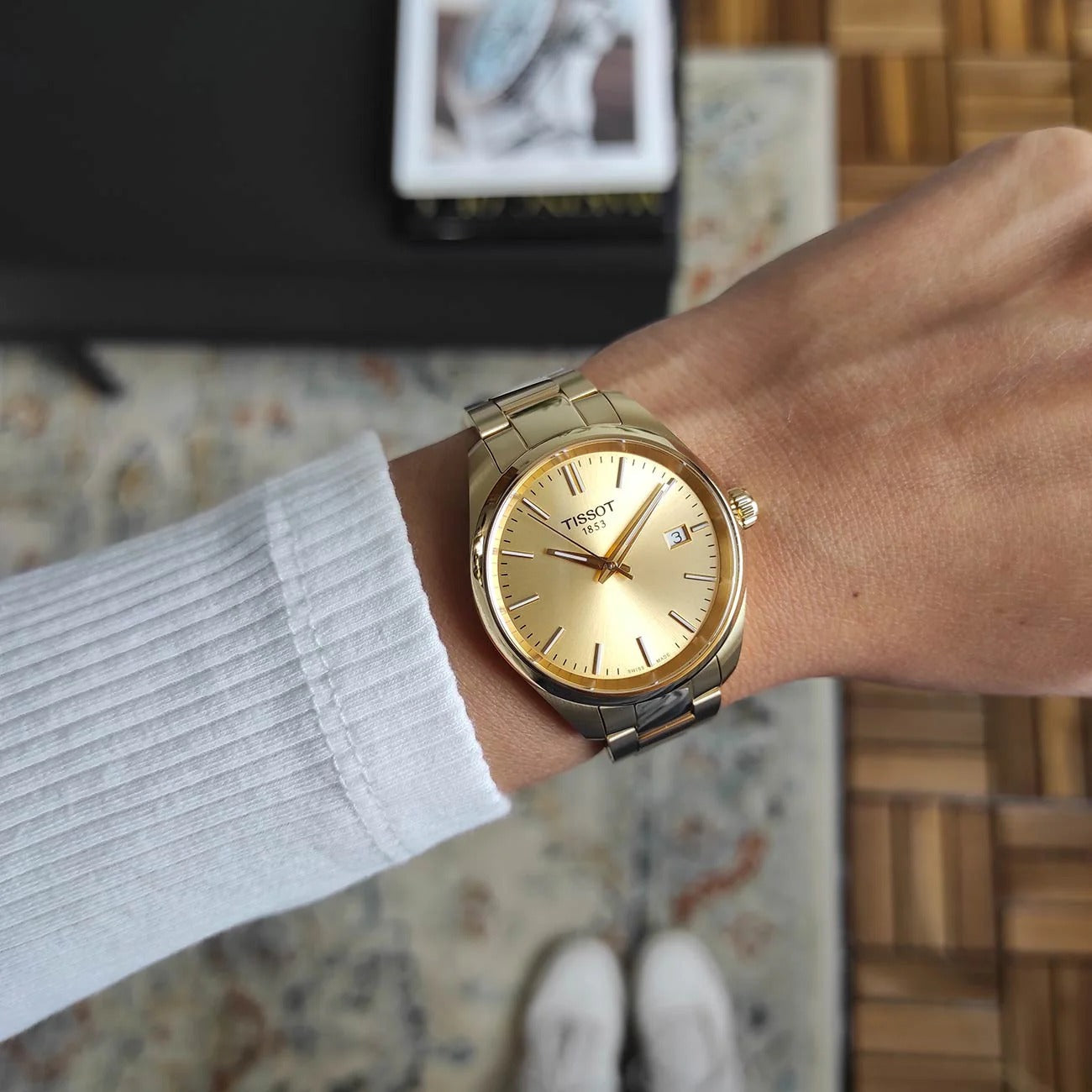 Tissot PR 100 Gold Dial Gold Steel Strap Watch for Women - T150.210.33.021.00