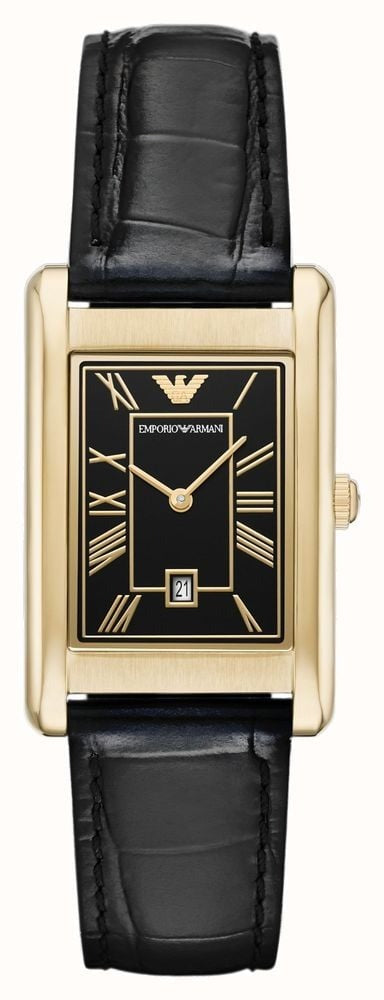 Emporio Armani Gino Black Dial Black Leather Strap Watch for Men - AR11666