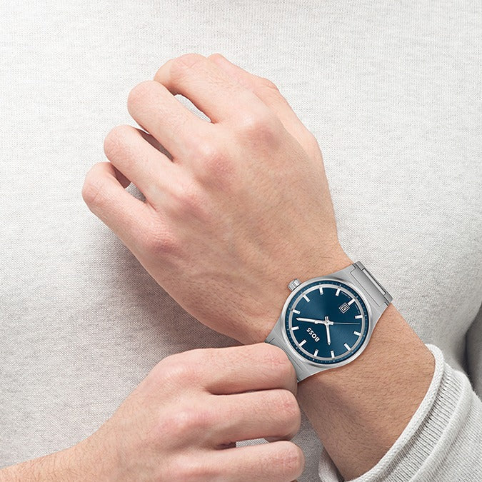 Hugo Boss Candor Blue Dial Silver Steel Strap Watch for Men - 1514076