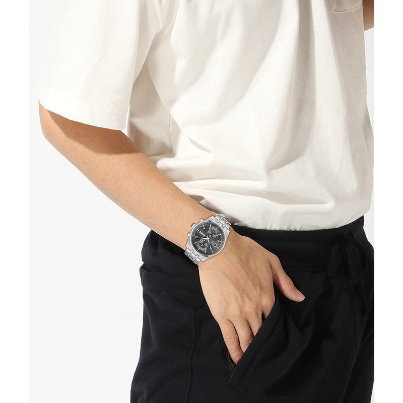 Hugo Boss Skytraveller Chronograph Grey Dial Silver Steel Strap Watch for Men - 1514151