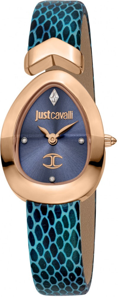 Just Cavalli Diversa Snake Blue Dial Blue Leather Strap Watch for Women - JC1L321L0055