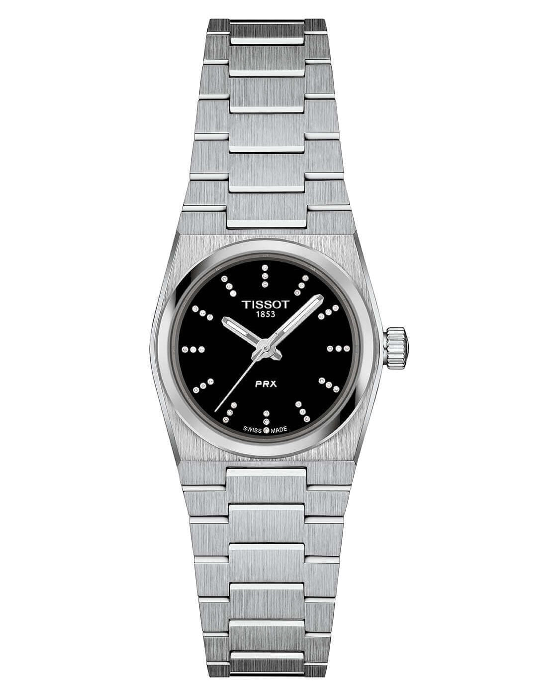 Tissot PRX Quartz Diamonds Black Dial Silver Steel Strap Watch for Women - T137.010.11.056.00