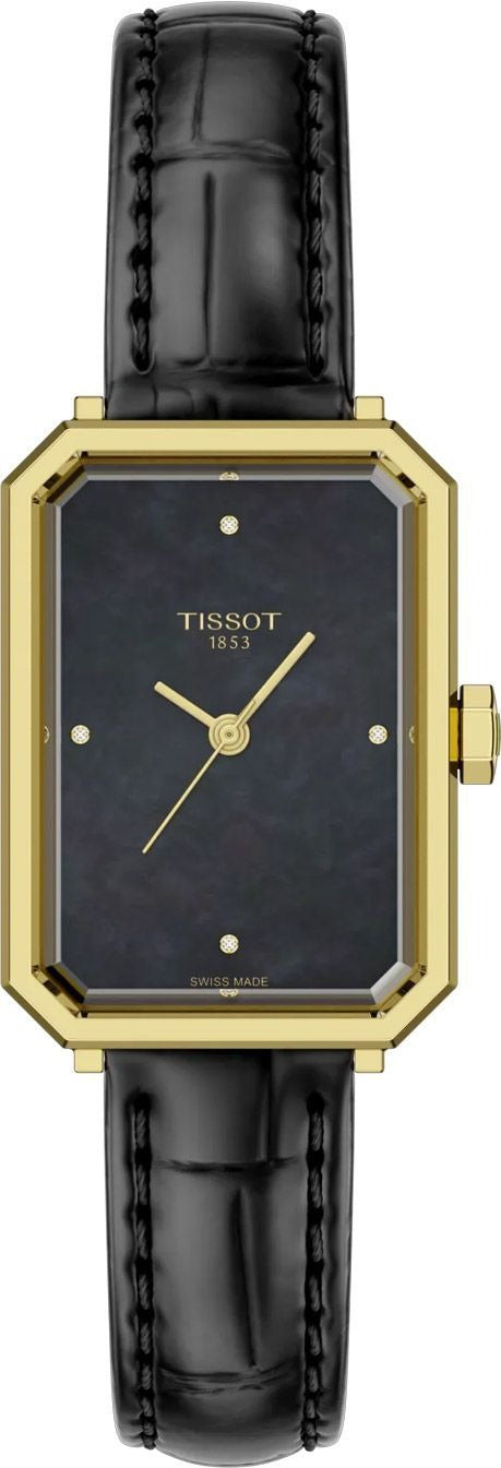 Tissot SRV Black Mother of Pearl Dial Black Leather Strap Watch for Women - T160.110.36.126.00