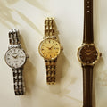 Seiko Presage Cocktail Time Automatic Diamonds Gold Dial Gold Steel Strap Watch for Women - SRE018J1