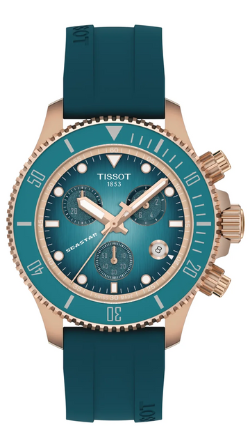 Tissot Seastar 1000 Chronograph Turqouise Dial Turqouise Rubber Strap Watch for Women - T120.217.37.041.00