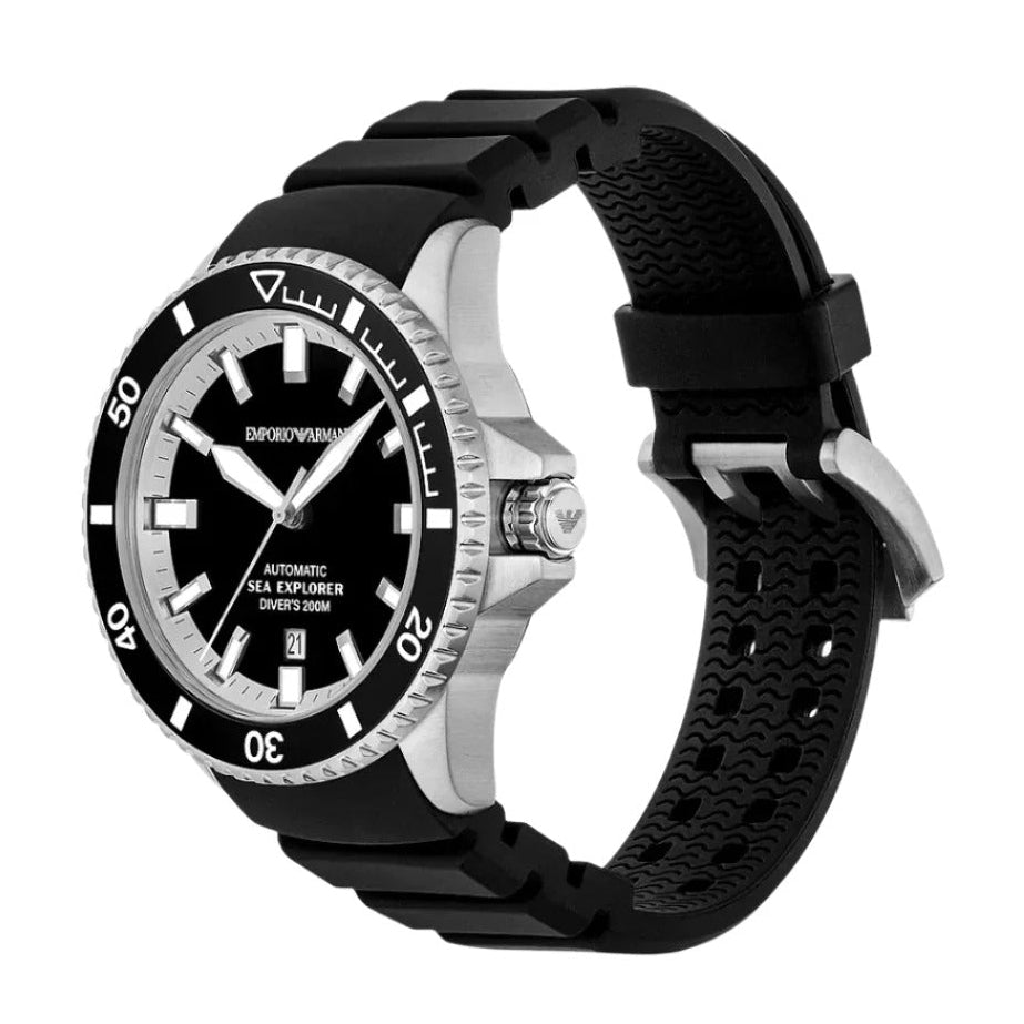 Emporio Armani Sea Explorer Black Dial Black Silicone Strap Watch for Men - AR60086